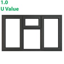 Image of PVC Triple Glazed Window Glass & Frame LH & RH Side Hung Top Opener Fixed Centre