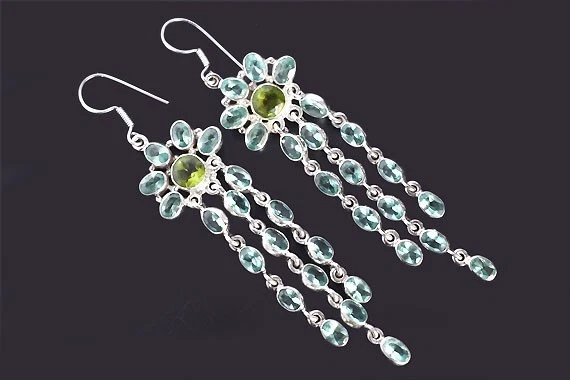 Natural Peridot Gemstone 925 Sterling Silver Chandelier Dangle Earrings Jewelry - Image 3 of 4