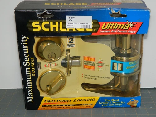 Schlage Ultima Brass Flair Lever Right/Left Door Deadbolt Key Entry MAX Security