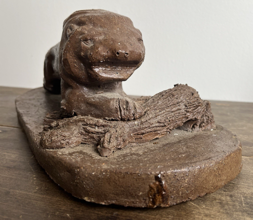 Antique Sewer Tile Folk Art Pottery Lion Base Free Form Ohio Provenance 1920s - Picture 10 of 24