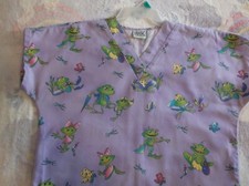 Purple Frog Scrub Top, Small, Cute, Simply Basic Brand, Nice