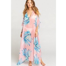 Show Me Your MuMu Hana Boo Tropical Twist Maxi Dress Swim Coverup Pink Blue Palm