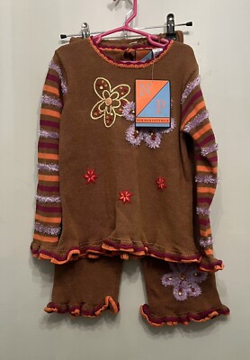 NWT Kids Nick Nack Patty Wack Outfit Knitted Embroidered Set Brown Size 6