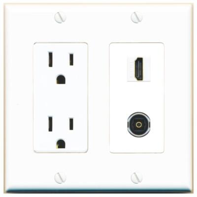 RiteAV Power Outlet and HD TOSLINK Wall Plate Decorative [White]