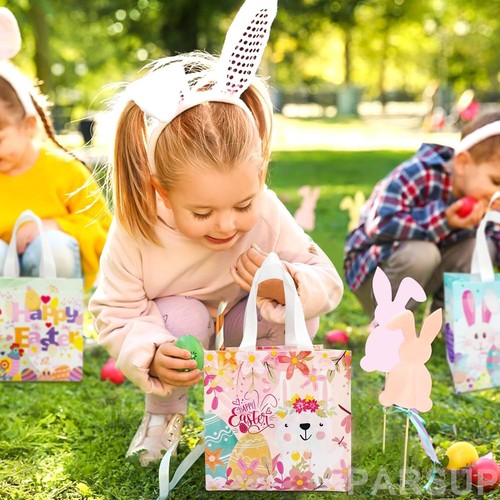 6PCS Easter Egg Hunt Bags with Handles – Bunny Chick Carrot Gift Bags Set - Picture 6 of 7