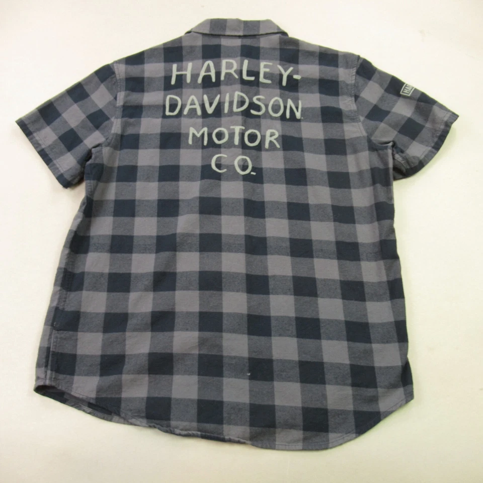 Harley Davidson Shirt Mens Large Short Sleeve Button Front Plaid Pocket Genuine - Image 2 of 4