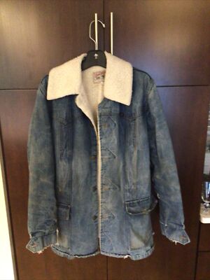 Vintage 70s Lee Storm Rider Denim Jean Jacket Sherpa Lined Barn Chore Coat  Med?