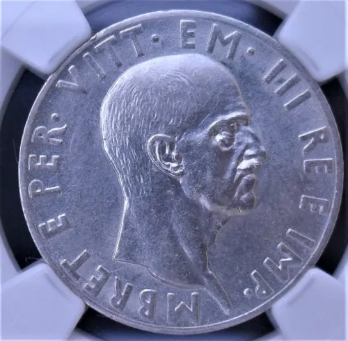 1939 R Albania 10 Lek , NGC AU 58 , nice  silver coin       #1322