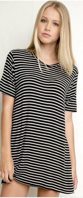 BRANDY MELVILLE Women's One Size OS Black White Striped Crew Tee T Shirt  Dress | eBay