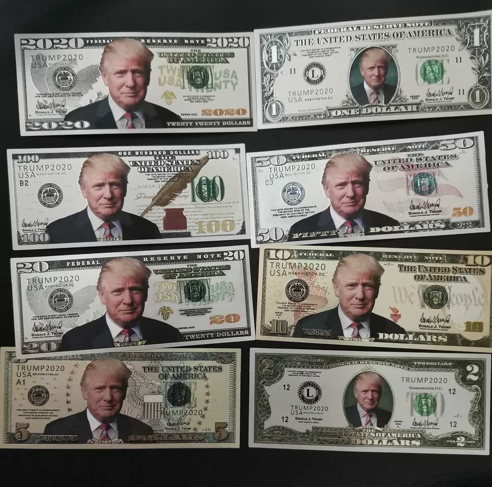 8PCS Donald Trump USD 1/2/5/10/20/50/100 Silver Dollar Bill Full