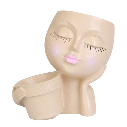 Face Head Statue Flower Resin Planter Pot For Garden Art Dual Opening Flower Pot - Picture 16 of 16
