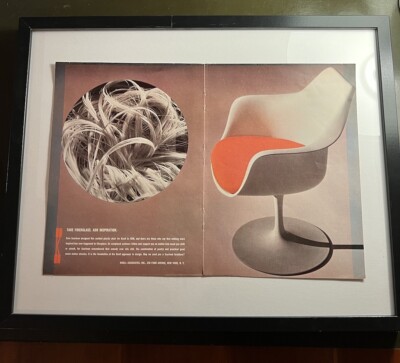 Altes gerahmtes Design Poster A3 Eero Saarinen Tulip Armchair Knoll Space