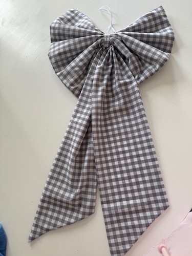 Gorgeous Large Handmade Padded Gingham Fabric Bow - Grey & White - Picture 2 of 7