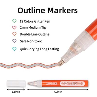 Outline Markers Glitter MarkersMetallic PensShimmer Marker