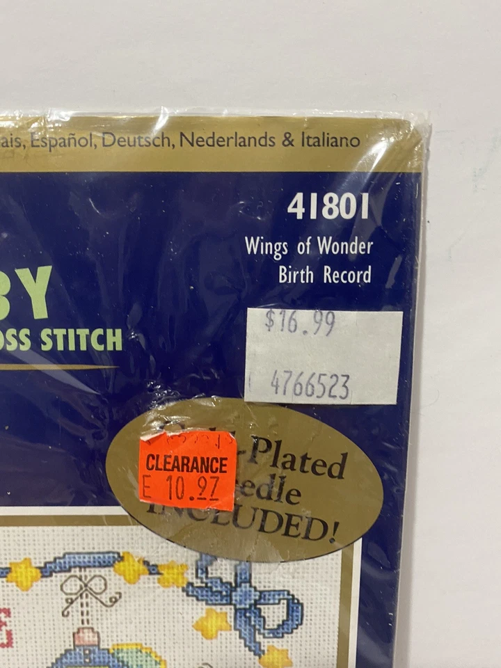 Kit de punto de cruz Bucilla Baby Wings of Wonder registro de nacimiento nubes estrellas 41801 Foto 3 de 4