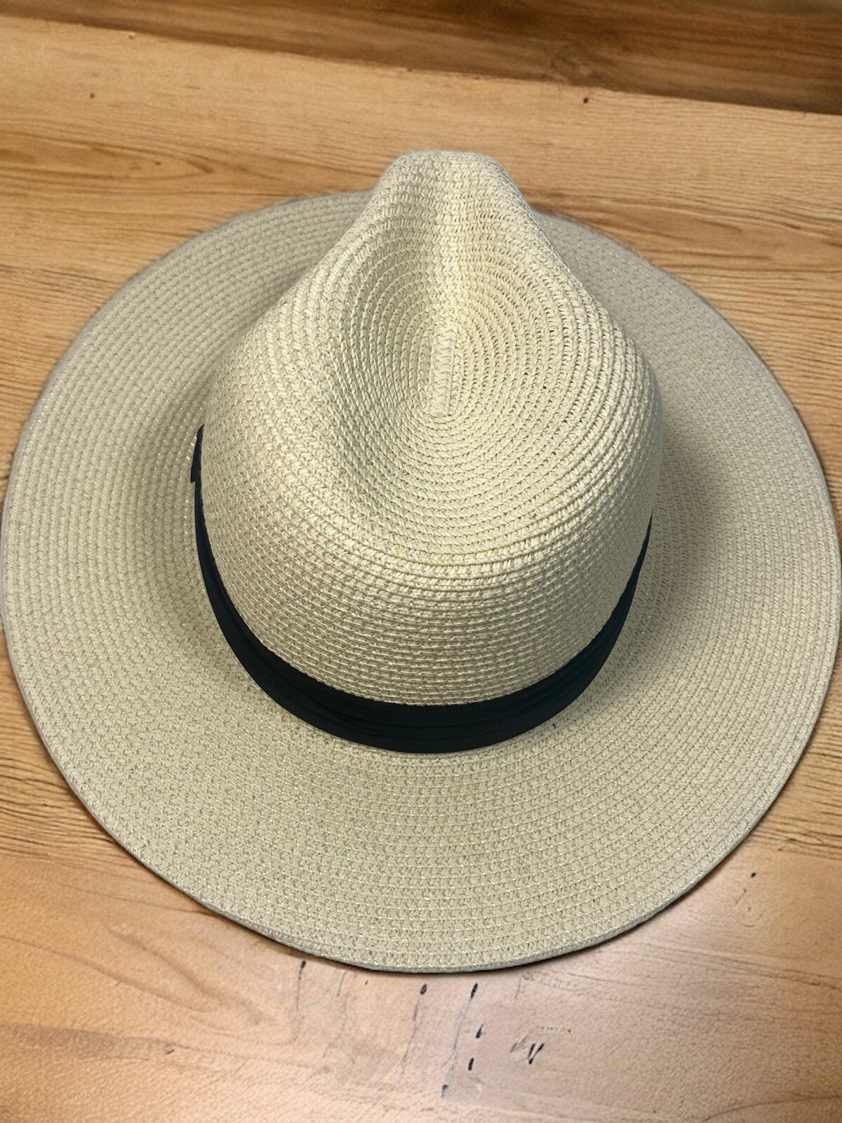 Panama Hat 90% Paper Straw Fodera wide brim Cream White black band Adjustable