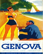 print Vintage Framed Canvas art painting wall decor genova Italy boats