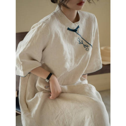 Chinese Style Hanfu Dress Mid-length Ethnic Cheongsam Short Sleeve Qipao Party - Afbeelding 1 van 10