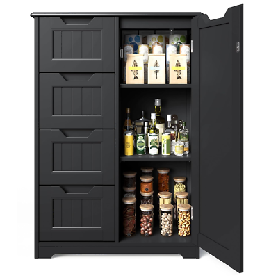 #ad 33quot; Black Kitchen Pantry Cabinet with Doors Shelves amp; 4 Drawers for Storage $149.99
