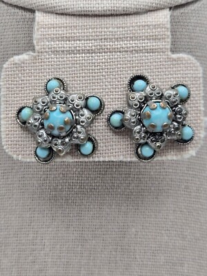 Vtg Five Star Faux Turquoise Screw-On Earrings 3/4 Inch