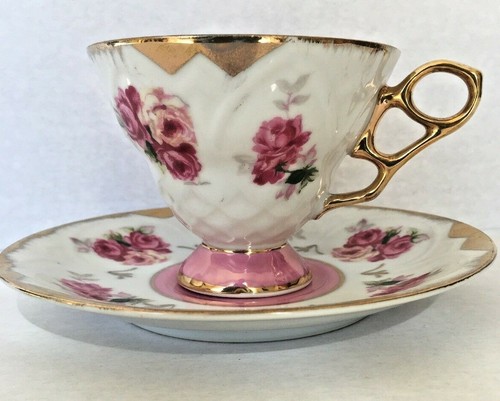Vintage Royal Halsey Very Fine 7 Teacups & 5 Saucers Iridescent Floral Japan - Picture 4 of 12