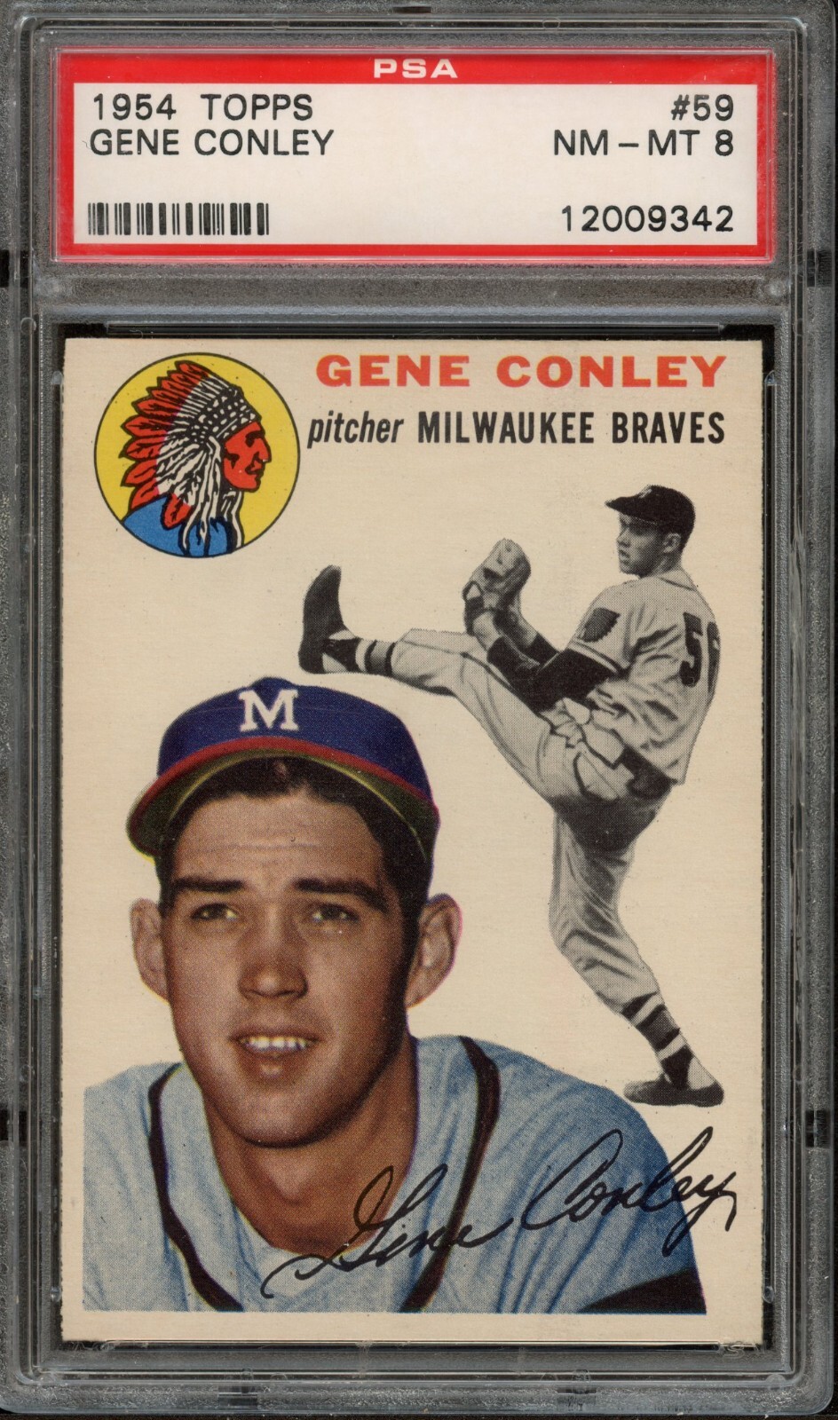 BB - 1954 Topps - #59 - Gene Conley - PSA 8 - NM-MT