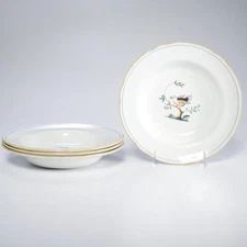 Spode England Queens Bird White Porcelain Large Rimmed Soup Cereal Bowls 9" B