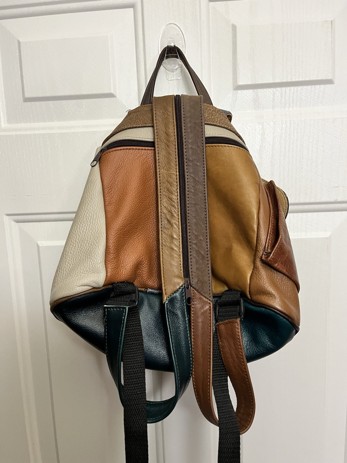 Genuine Leather Patchwork Earth Tones Backpack Sl… - image 3
