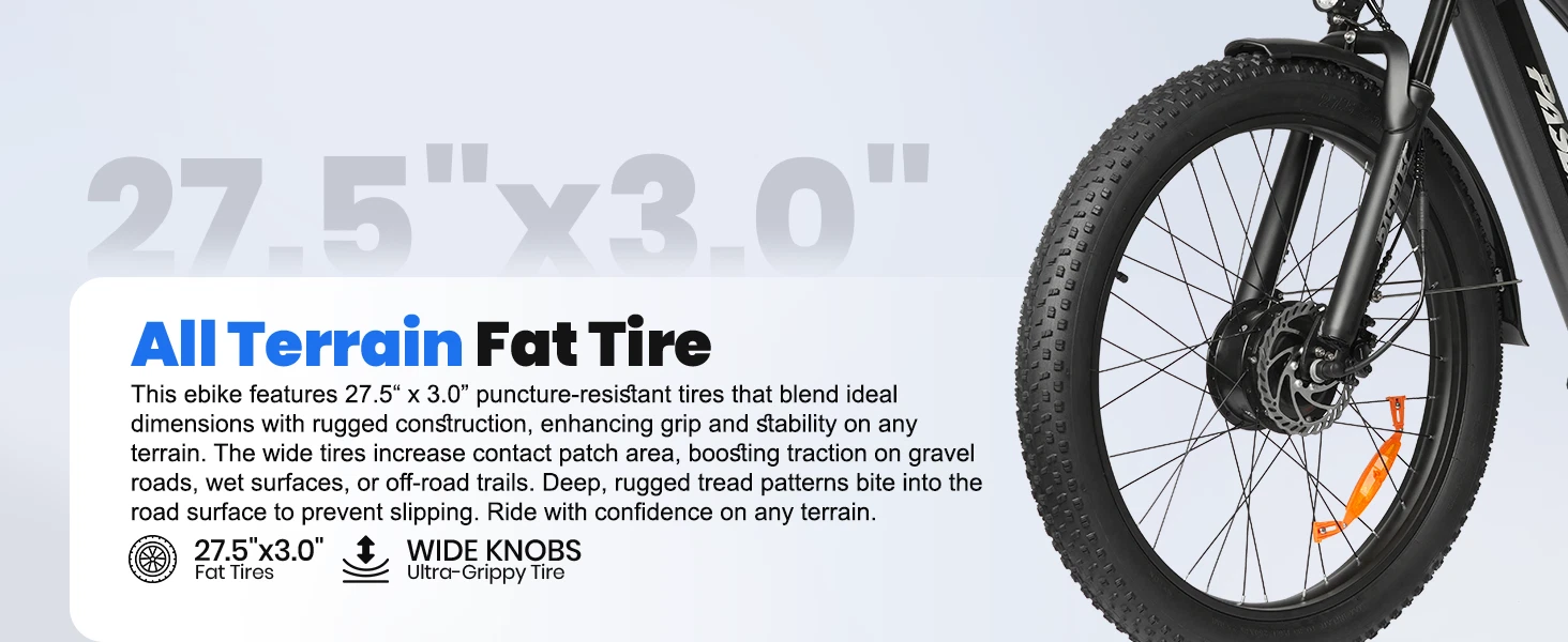 PASELEC GS9 27.5''Electric Bicycle 1000W Peak 16AH 28MPH Mountain E-Bike 8 Speed - 第 9/11 张图片