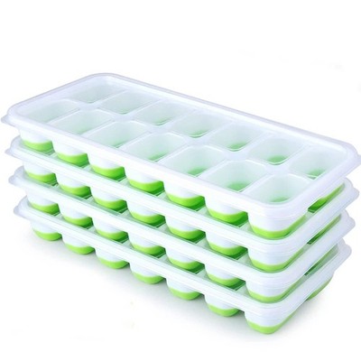 4 Piece Silicone Ice Cube Tray with Lid 14 Grids Easy Release Kitchen