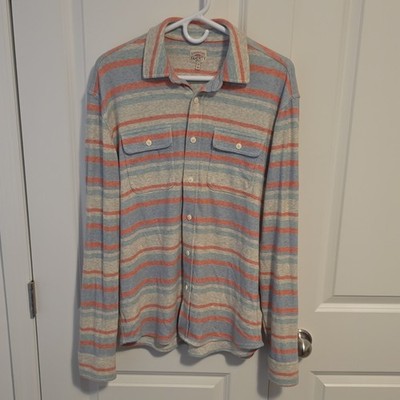 Faherty Men's Striped Long Sleeve Button-Up Shirt w/ Pockets Blue Gray L