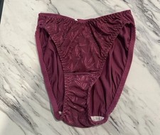 Vintage Maidenform High Hip French Bikini Panties Maroon Satin Burgundy Small