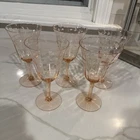 VTG 5 Pink depression Goblets With stylized Daisy Etching by the Tiffin Glass Co