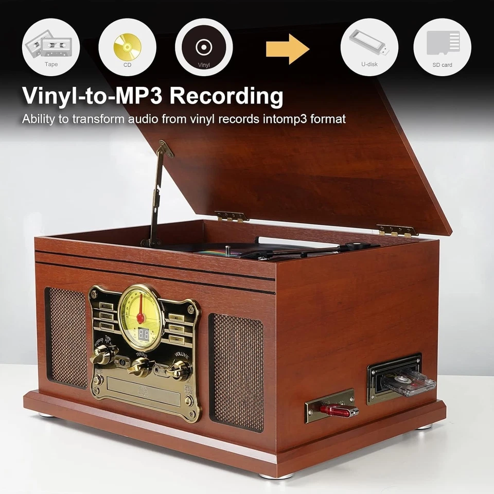 Bluetooth Record Player 10 in 1, 3-Speed Turntable for Vinyl with Speakers, LP t - Image 3 of 4