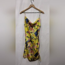 Forever 21 Tropical Slip Dress Women's S Yellow Coastal Beach Vacation Retro