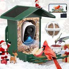 Metal AI Bird Feeder Camera W/ 32GB - Solar Powered, 2K Auto Rec & Live View, Id
