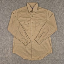 Vintage 70s Big Mac Shirt Mens L Beige Twill Work Button Up Long Sleeve Pocket