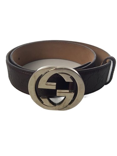 GUCCI Belt Men Size 90 36 Brown Interlocking G Buckle Embossed Pattern