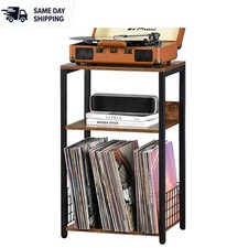 Elegant 3-Tier Record Player Stand for Vinyls - Holds 100 Albums, Brown Finish