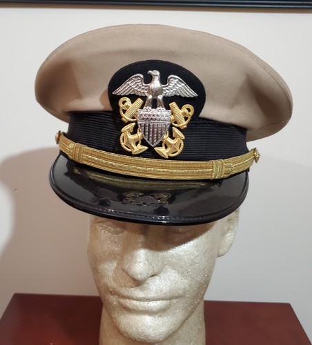 US NAVY OFFICER'S HAT, TAN. VERY GOOD CONDITION, LOOKS NEW!