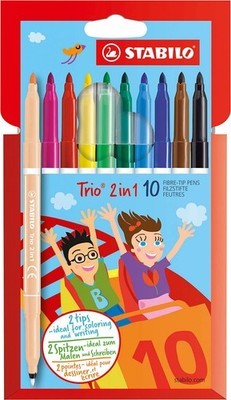 Felt Tip Pen - STABILO Trio 2 in 1 - Wallet of 10 - Assorted Colours 222/10-01