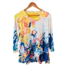 Jess & Jane Abstract Floral Tunic Top Womens Size S Watercolor Art To Wear