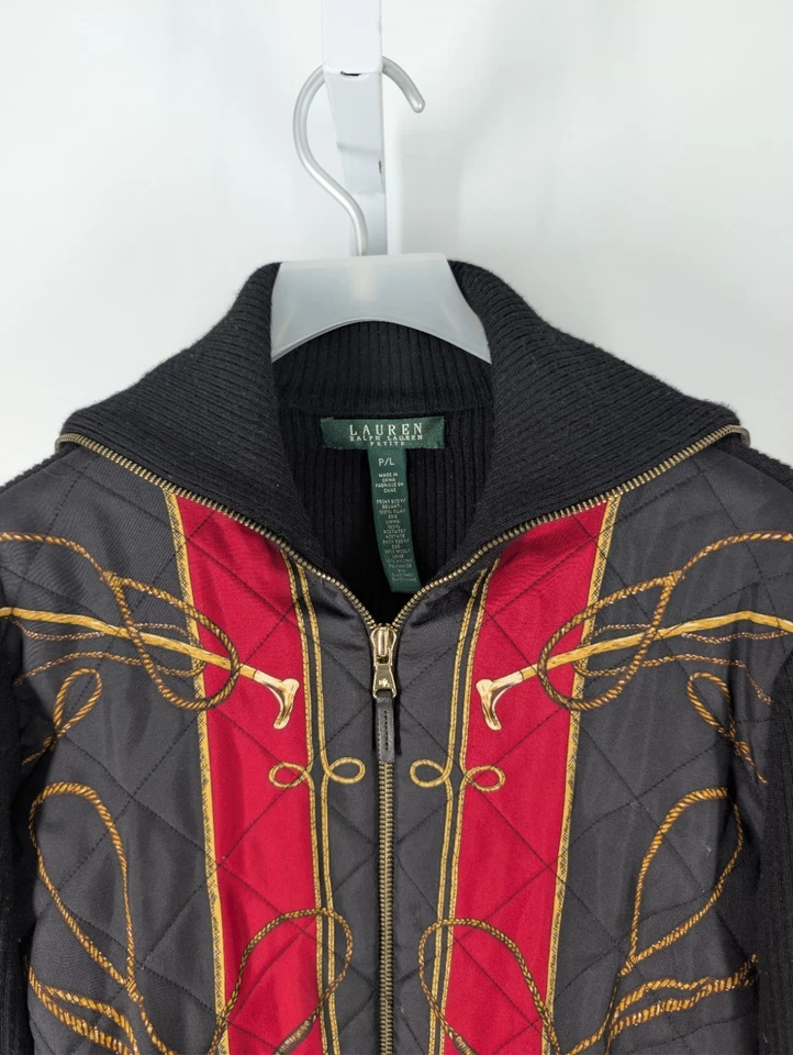 Ralph Lauren Vintage Años 90 Y2K Edredón Ecuestre Seda Cremallera Suéter 36" Chaqueta Cuerno Foto 3 de 4
