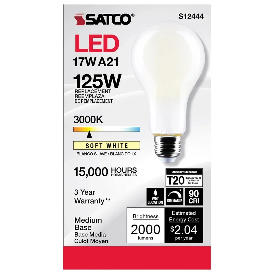 17 Watt - A21 LED - Frost Finish - Medium Base - 3000K - 120 Volt - 12-Pack - Image 3 of 4