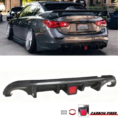 Fits Infiniti Q50 2014-2017 LED LIGHTCarbon Fiber Rear Bumper Diffuser Lip