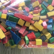 Over 12 Pounds Vintage Playskool Colored Wooden Building Blocks 200
