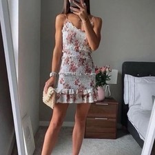 Zara Smocked Ruffled Floral Print Mini Dress Blogger Favorite Size XS Preown