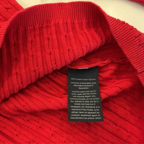 Tommy Hilfiger leichter Damenpullover rot V-Ausschnitt Zopfmuster tailliert neu mit Etikett - Bild 4 von 5