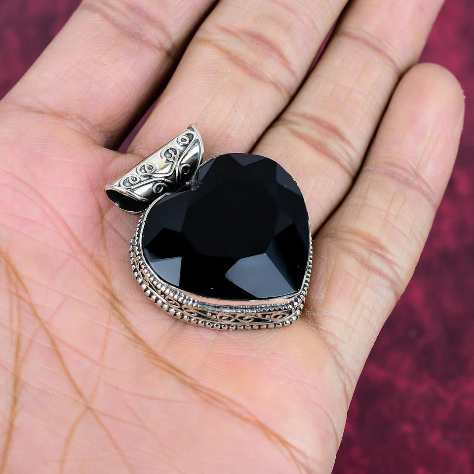 Piedras preciosas de espinela negra hechas a mano de plata de ley 925 colgante joyería regalo para amor Foto 4 de 4