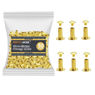 - 50 Pack of Chicago Screw Post Binding Screws, 10Mm Brass Plated Metal Screw Po